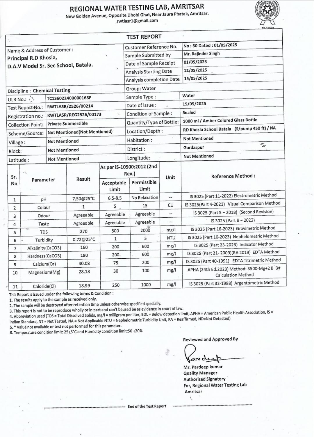 WATER, HEALTH AND SANITATION CERTIFICATE 1
